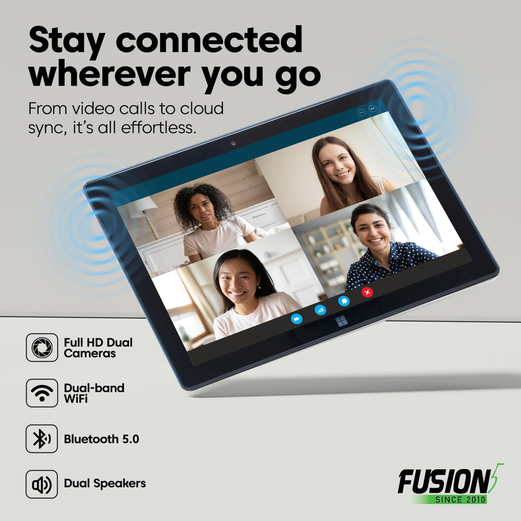 Fusion5 Built in USA 10.1' Windows 11 Tablet PC (March 2026 Release) - 12GB RAM, 256GB SSD, 13th Gen CPU, Full HD Windows Tablet Computer, USB C, HDMI - 2 Year Full Warranty with Accidental Damage