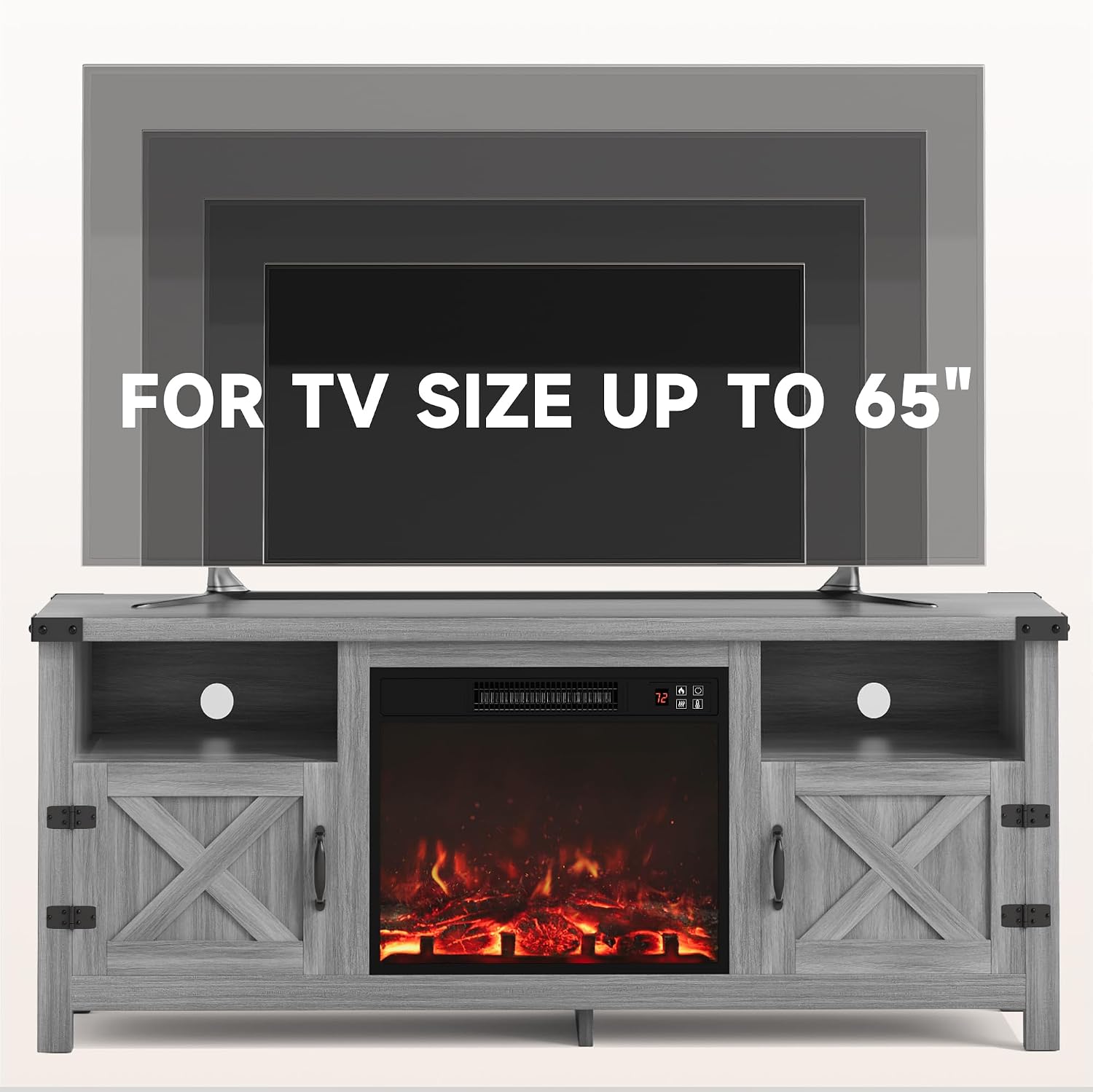 Furmax Entertainment Center with Fireplace, Fireplace TV Stand with Storage Cabinets and 2 Open Shelves, Modern Media TV Console for Living Room (Light Grey)