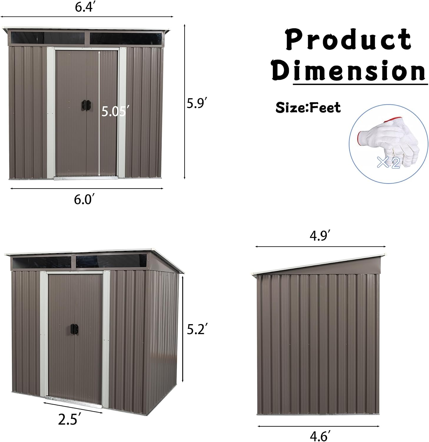 KELRIA 6ft x 6ft Outdoor Metal Storage Shed with Metal Floor Base,Metal Outdoor Storage Sheds with Sliding Doors, Large Garden Shed Outdoor Utility Tool Shed with Pent Roof for Backyard Lawn, Coffee