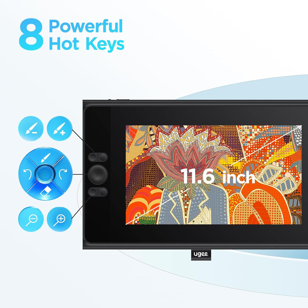 UGEE UE12 11.6 inch Drawing Tablet with Screen, Graphic Tablet with Full-Laminated Screen, 124% sRGB Color Gamut, Battery-Free Stylus & 8 Shortcut Keys, Drawing Pad Compatible with Windows/Mac/Android