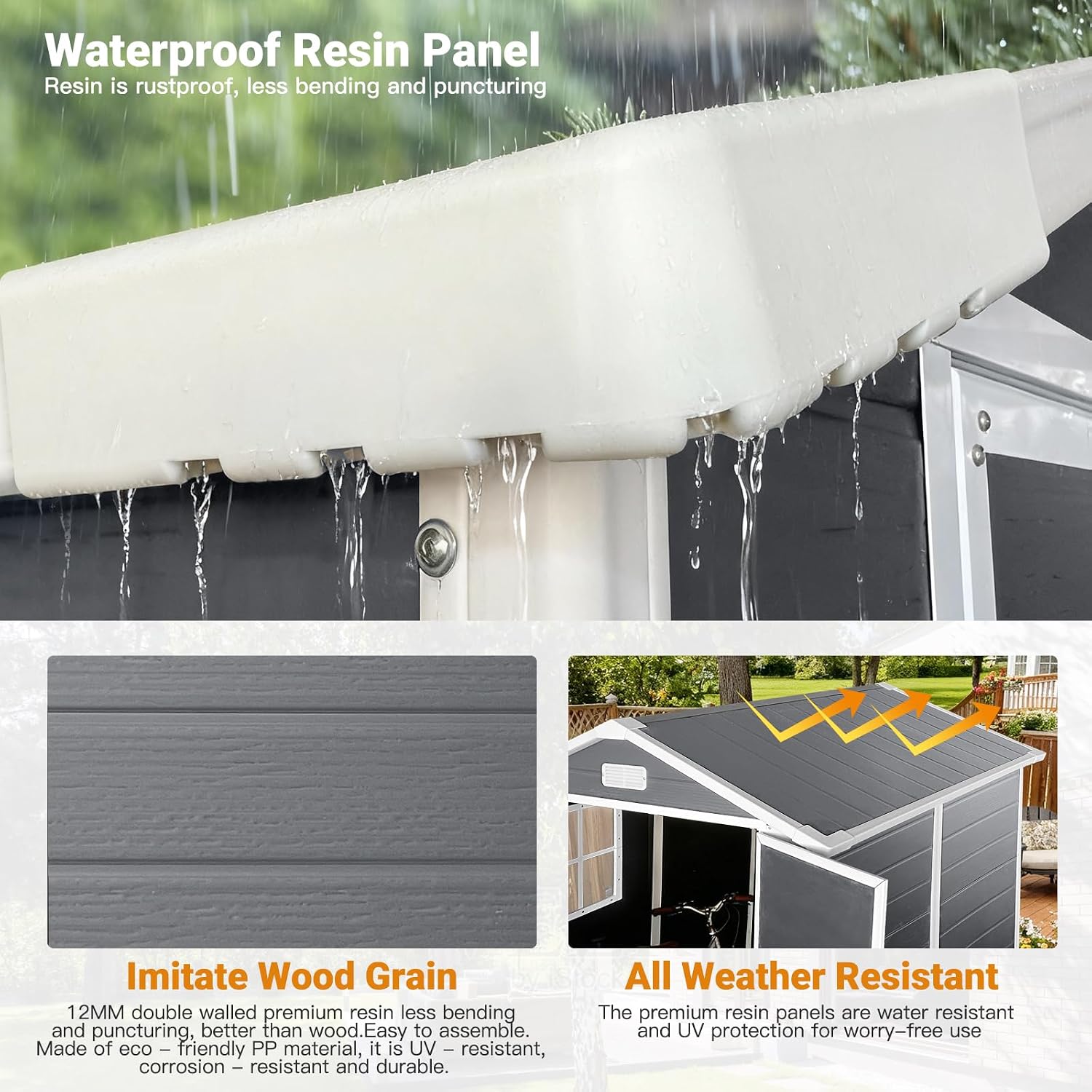 6x6 FT Outdoor Storage Shed with Lockable Door & Floor, All-Weather Plastic Garden Shed in Gray for Backyard, Patio, Lawn