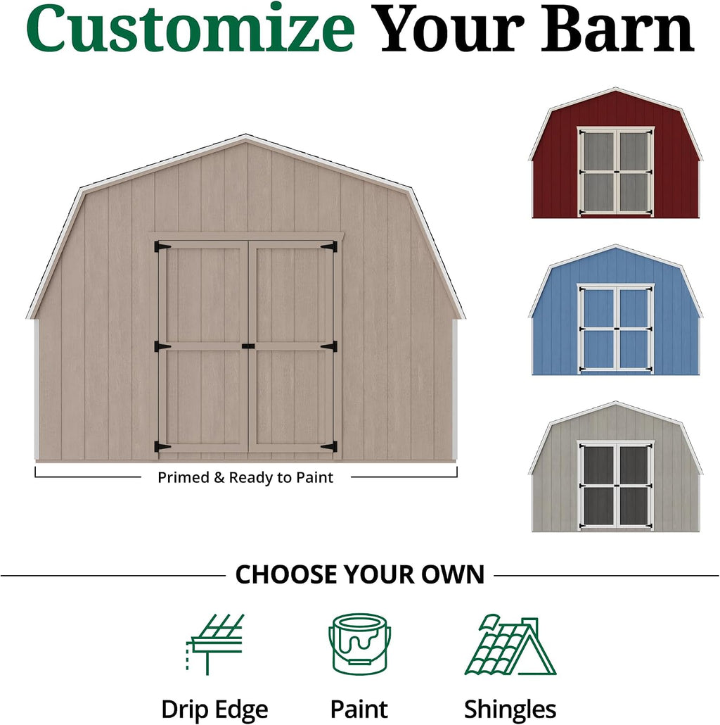 Little Cottage Co. 12x14 Value Gambrel Barn with 4 ft. Sidewalls with Floor, Outdoor Wood Storage Shed Do-It-Yourself Precut Kit