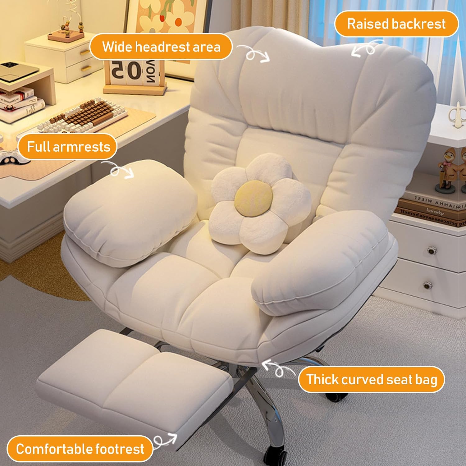 Gaming Chair with Footrest, Adjustable 90°~160° High Back Office Chair with Adjustable Armrests and Lumbar Support, Ergonomic Game Chair with Roller for Bedroom