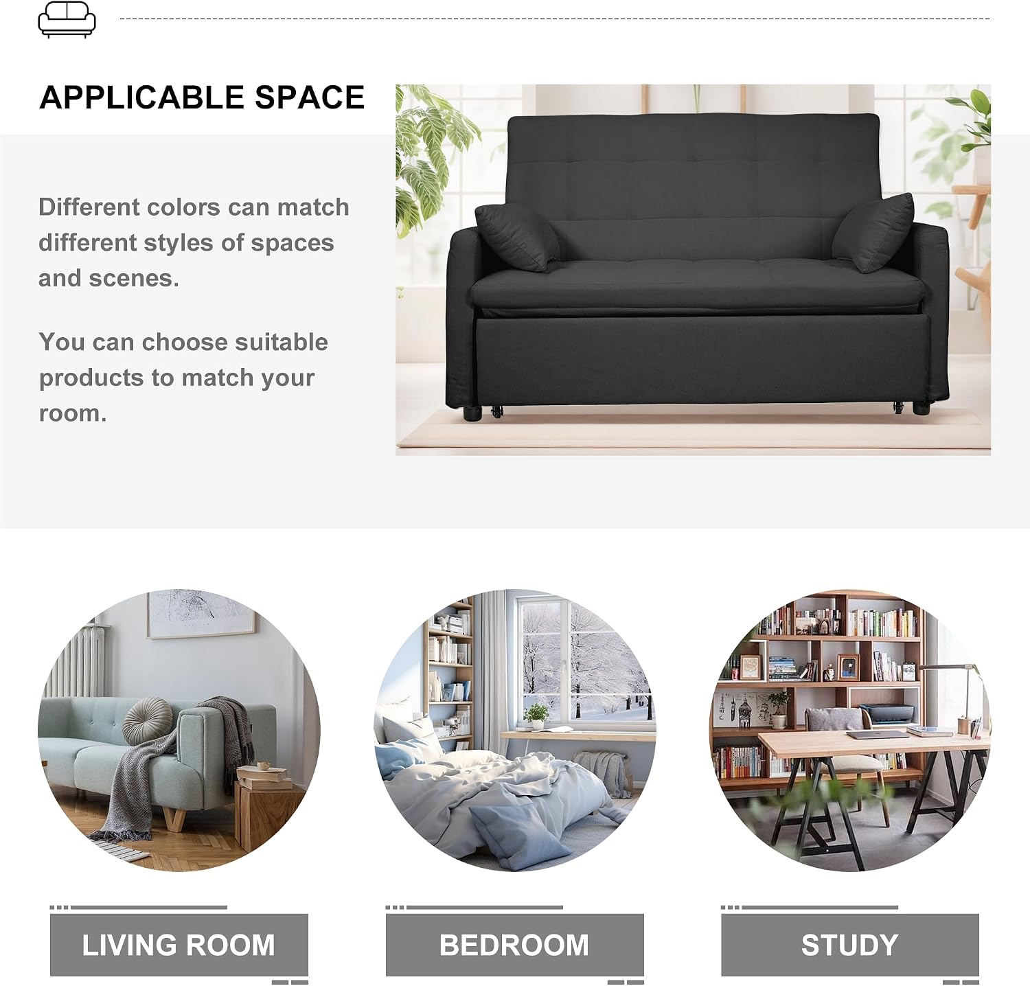 Oversized 3-in-1 Convertible Sleeper Sofa Bed, Futon Couch with Pullout Bed, 2-Seater Loveseat Sofa w/Pockets, Adjustable Backrest and Pillows for Living Room Apartment (Gray-Button Tufted)