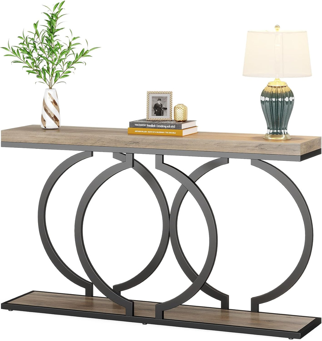 Tribesigns Console Table, 55-Inch Industrial Entryway Table with Geometric Metal Frame, Narrow Long Wood Accent Sofa Table for Living Room, Entrance, Hallway, Vintage Grey