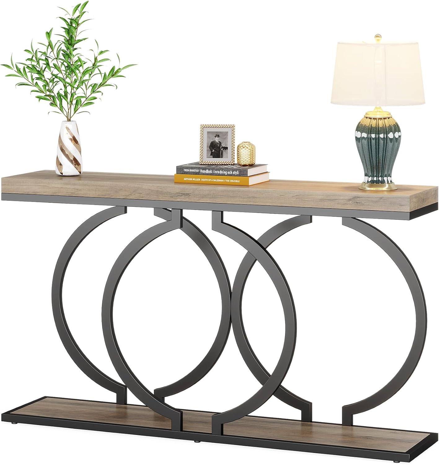 Tribesigns Console Table, 55-Inch Industrial Entryway Table with Geometric Metal Frame, Narrow Long Wood Accent Sofa Table for Living Room, Entrance, Hallway, Vintage Grey