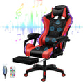 RGB Gaming Chair with Footrest and Speakers Ergonomic Massage Office Chair Lumbar Support Racing Game Chair Adjustable Height PU Leather Computer Chair for Adults Teens,Red