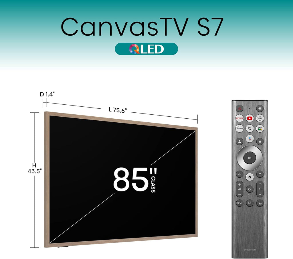 Hisense 85-Inch Class QLED 4K S7N CanvasTV Series Dolby Vision HDR Google Smart TV (85S7N, 2025 Model) - 144Hz, Art Mode, Anti-Glare Panel, Hi-Matte Display, UltraSlim Wall Mount & Frame Included