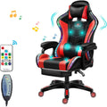 LED Gaming Chairs for Adults with Speakers - Ergonomic Computer Chair with Full Massage, High Back Music Video Game Chair with Footrest and Lumbar Support, PU Leather Silla Gamer,Red