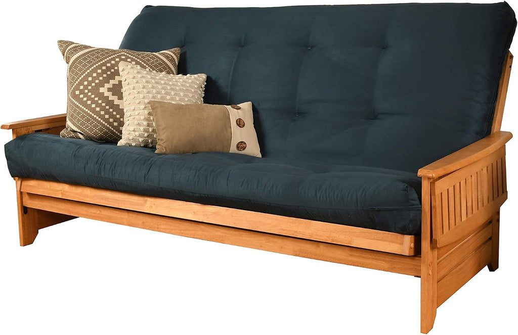 Kodiak Furniture Phoenix Queen Size Futon Set in Butternut Finish, Suede Navy