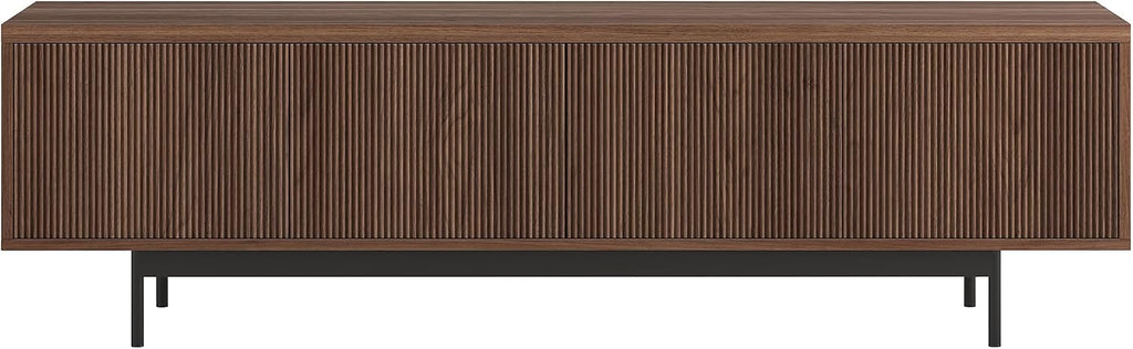 Henn&Hart Fluted TV Stand for TVs up to 75' with 2 Open-Concept Ribbed Storage Cabinets for Living Room, Family Room, or Office, Medium Walnut