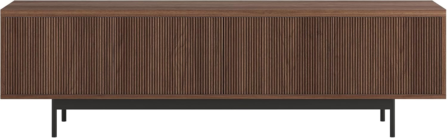 Henn&Hart Fluted TV Stand for TVs up to 75' with 2 Open-Concept Ribbed Storage Cabinets for Living Room, Family Room, or Office, Medium Walnut