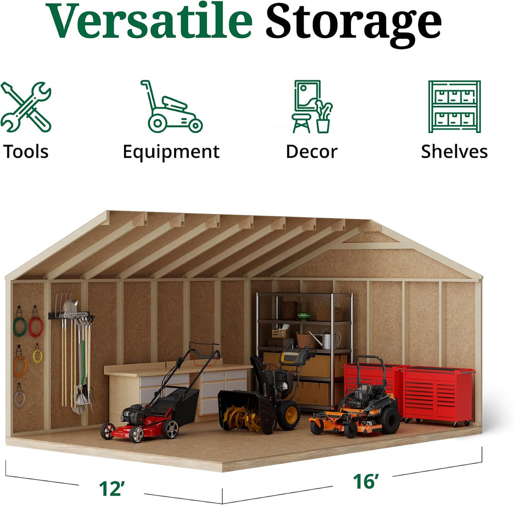Little Cottage Co. 12x16 Value Gable Shed with Floor, Outdoor Wood Storage Do-It-Yourself Precut Kit