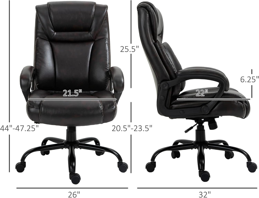 Ergonomic Office Chair,Big and Tall 400 lbs Executive Computer Desk Chairs with Wide Seat High Back PU Leather,Adjustable Height Swivel Wheels for Adults Gaming Home, Bedroom Furniture,Brown
