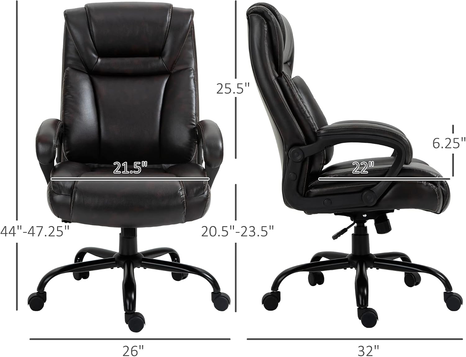 Ergonomic Office Chair,Big and Tall 400 lbs Executive Computer Desk Chairs with Wide Seat High Back PU Leather,Adjustable Height Swivel Wheels for Adults Gaming Home, Bedroom Furniture,Brown