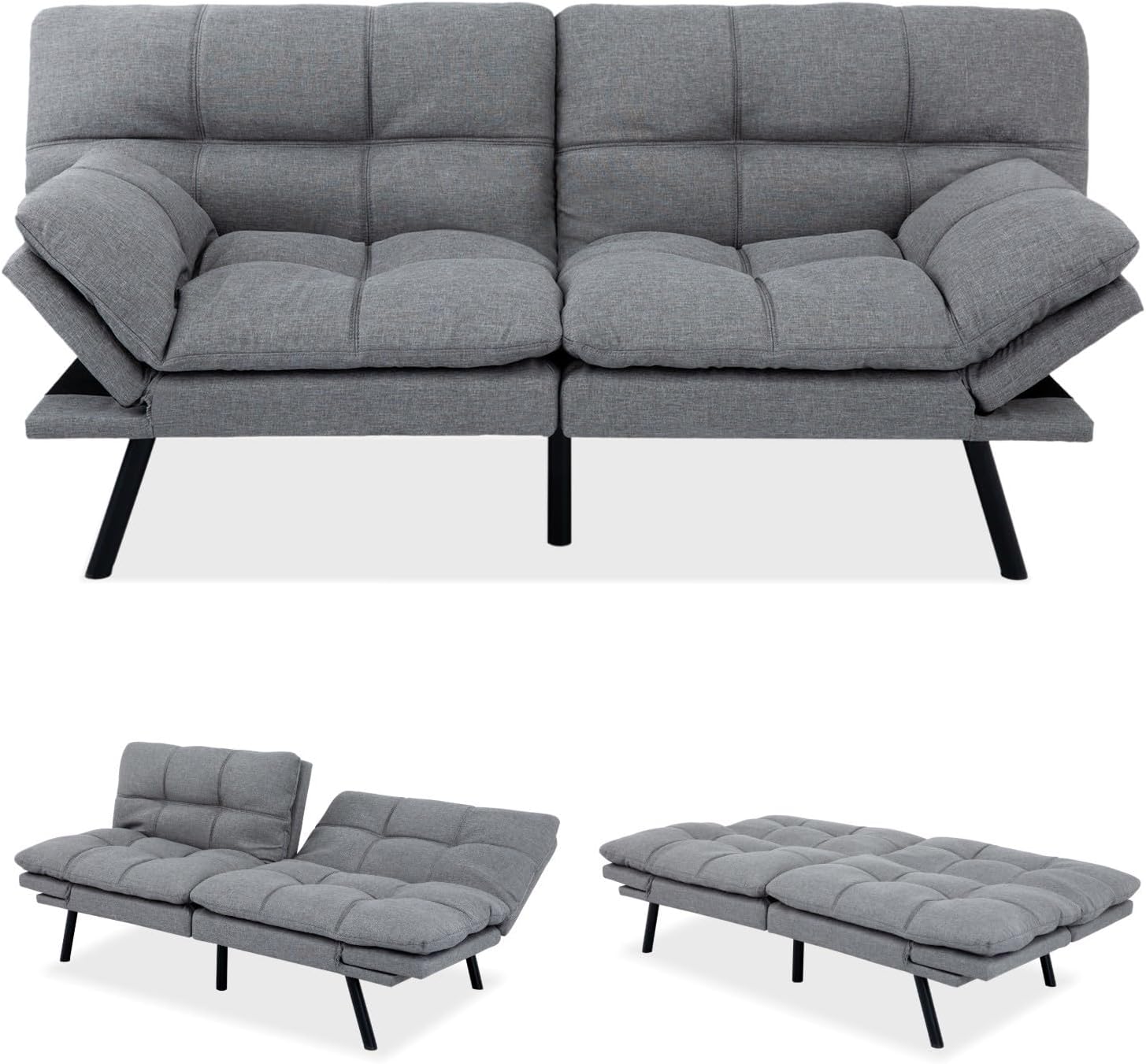 MUUEGM 71' Convertible Futon Sofa Bed, Upholstered Small Futon Couches with Adjustable Backrest, Loveseat Sleeper Bed for Compact Living Room Studio Office (Medium Grey)