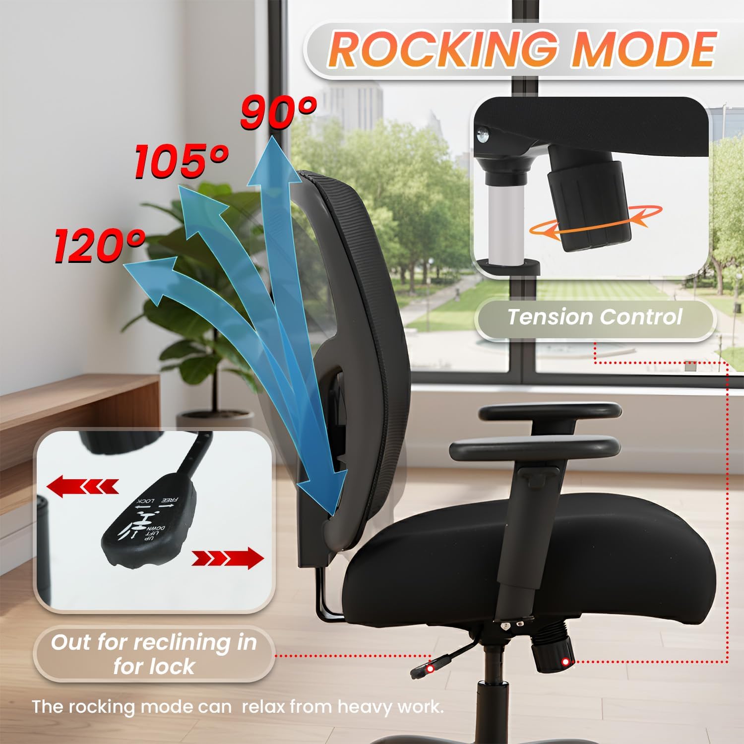 BestOffice Big and Tall 500 lb Mesh Office Chair Ergonomic High Back Desk Chair with Lumbar Support and Extra-Wide Seat for Home Office, Black