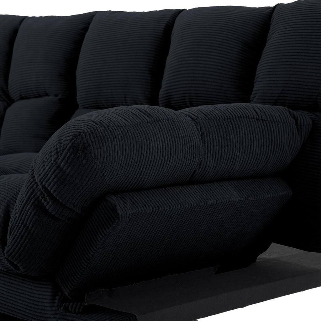 Black Modern Corduroy Convertible Folding Futon Couch Sofa Bed，Armless Cloud Double Loveseat Sofa Adjustable Backrest for Compact Living Dorm Game Studio Apartment Bedroom