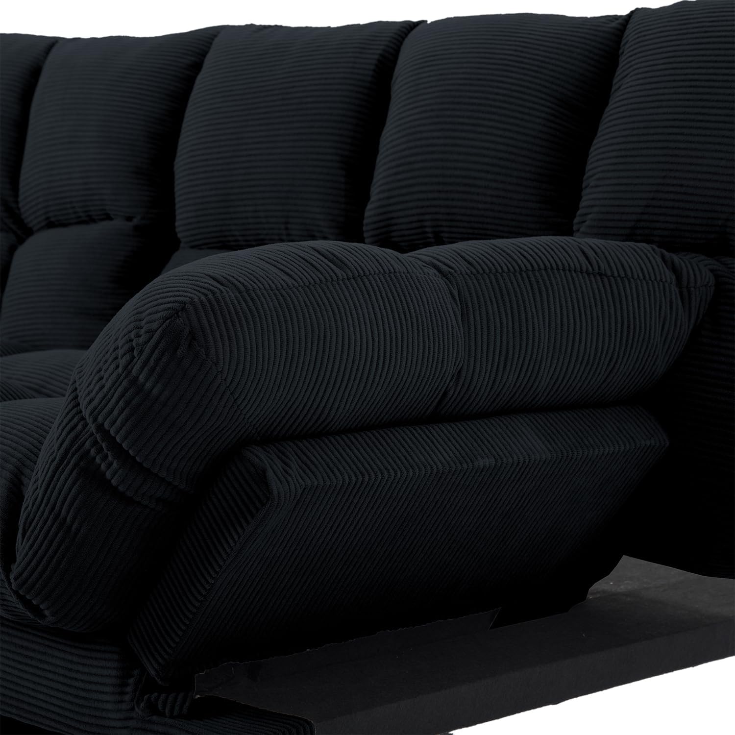 Black Modern Corduroy Convertible Folding Futon Couch Sofa Bed，Armless Cloud Double Loveseat Sofa Adjustable Backrest for Compact Living Dorm Game Studio Apartment Bedroom