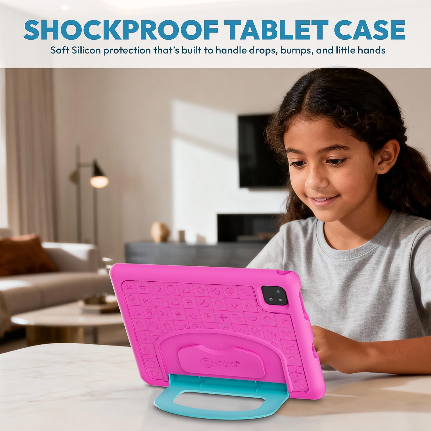 Contixo A10 Kids Tablet with 14 Apps, Lingokids & Epic, 10.1' HD Screen, Android 15, Parental Controls, WiFi, 4+64GB Storage, al Tablet for Kids Ages 3-12, Boys & Girls Gift, Pink