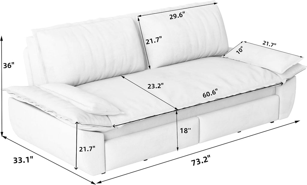 73.2' Sofa Bed Queen, 3-in-1 Pull Out Sofa Bed with Pillow Armrest, Modern Velvet Convertible Sleeper Futon Sofa for Living Room Small Space, Apartment, Bedroom, Green