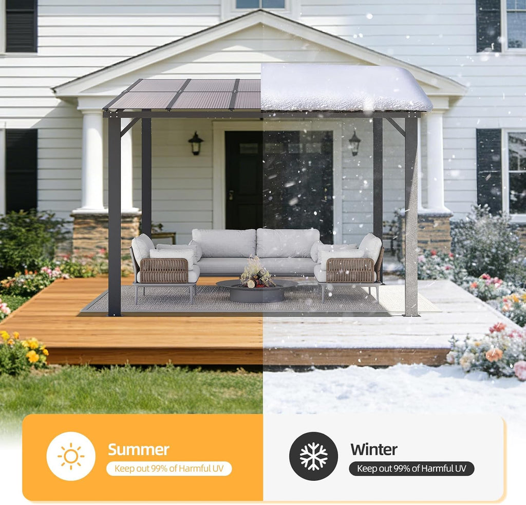 10'×10' Patio Gazebo with Waterproof Fuzzy Strip, Outdoor Gazebo with Innovative Base Support, Wall Mounted Gazebos Pergola with Roof for Backyard, Decks, Garden