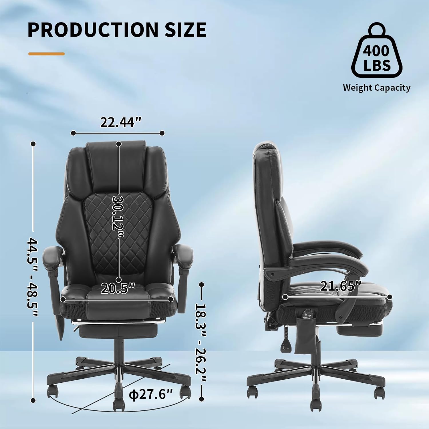 High-Performance Black Massage Office Chair Extendable Footrest + 6-Zone Vibration Heating 400lbs Heavy-Duty Recliner Ergonomic Executive Managerial Chair for Home Office Black