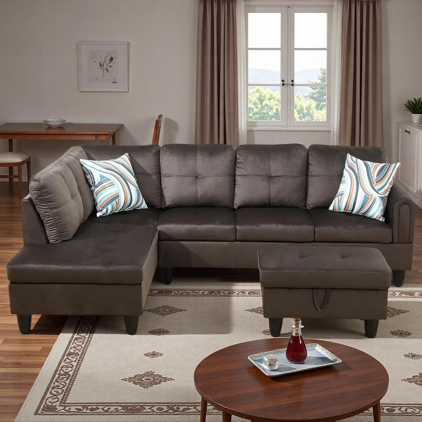 3-Piece L-Shaped Modular Leather Sofa – Convertible Sectional Couch with Movable Chaise & Storage Ottoman, Multi-Scene Use for Living Room, Apartment & Office, Dark Brown