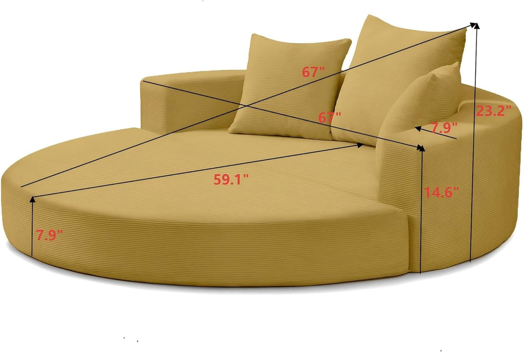 KEIKI 67' Corduroy Convertible Circular Floor Sofa Bed,Multi-Functional Adjustable Futon Couch for Living Room Office,No Assembly