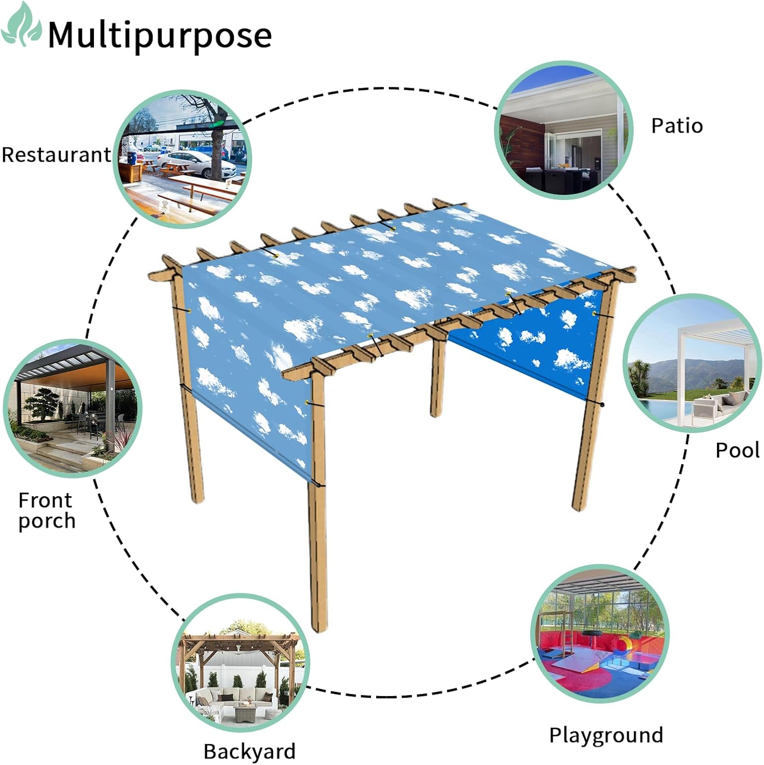 SunnyRoyal Pergola Shade Canopy Cover Waterproof 8' x 4' Replacement Shade Cloth Sail Panelfor Pergola Canopy Outdoor Privacy Patio Porch with Grommets Weighted Rods (Blue Sky)