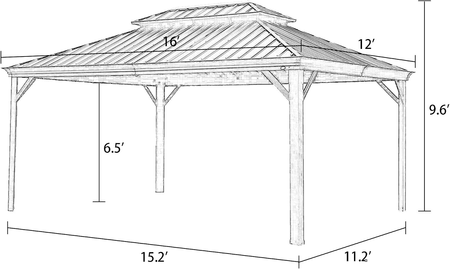 12' x 16' Aluminum Frame Outdoor Gazebo Tent with Mosquito Net and Polyeer Curtain