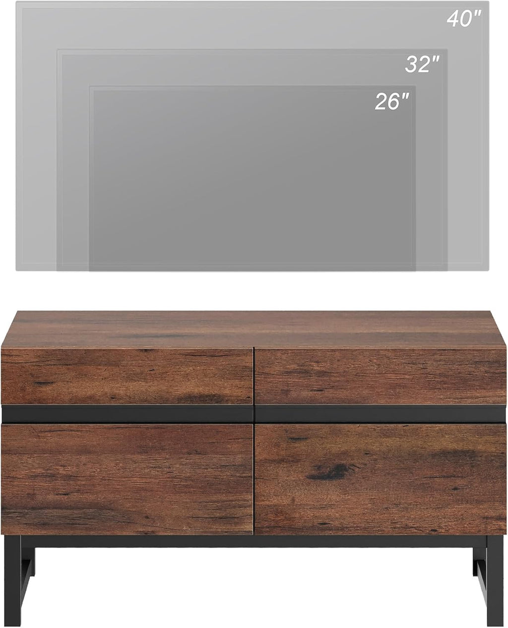 WAMPAT Modern TV Stand for 26-40 Inch TVs, Wood Entertainment Center with Metal Base Storage Cabinets, Media TV Console for Living Room, Brown, 1Pcs