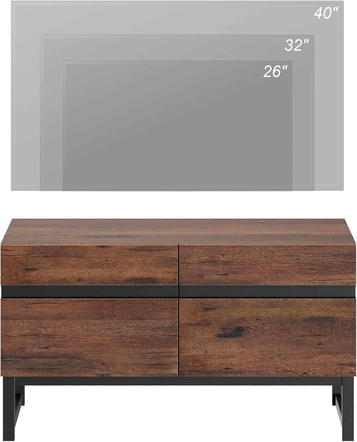 WAMPAT Modern TV Stand for 26-40 Inch TVs, Wood Entertainment Center with Metal Base Storage Cabinets, Media TV Console for Living Room, Brown, 1Pcs