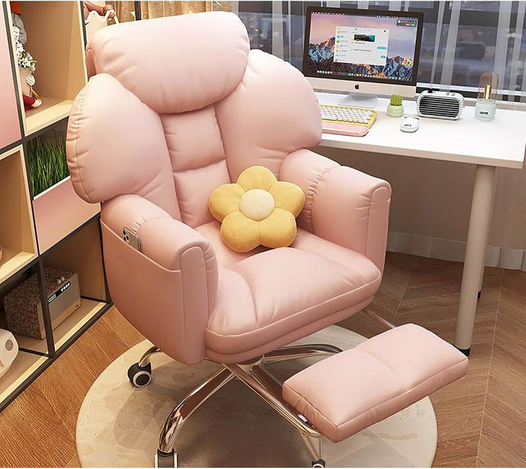 Fabric Office Chair Ergonomic Computer Chair Lumbar Support with Foot Rest Adjustable High Back Gamer Chair for Work or Gamer at Home(50x50x55cm(19x19x21in), PinkA)