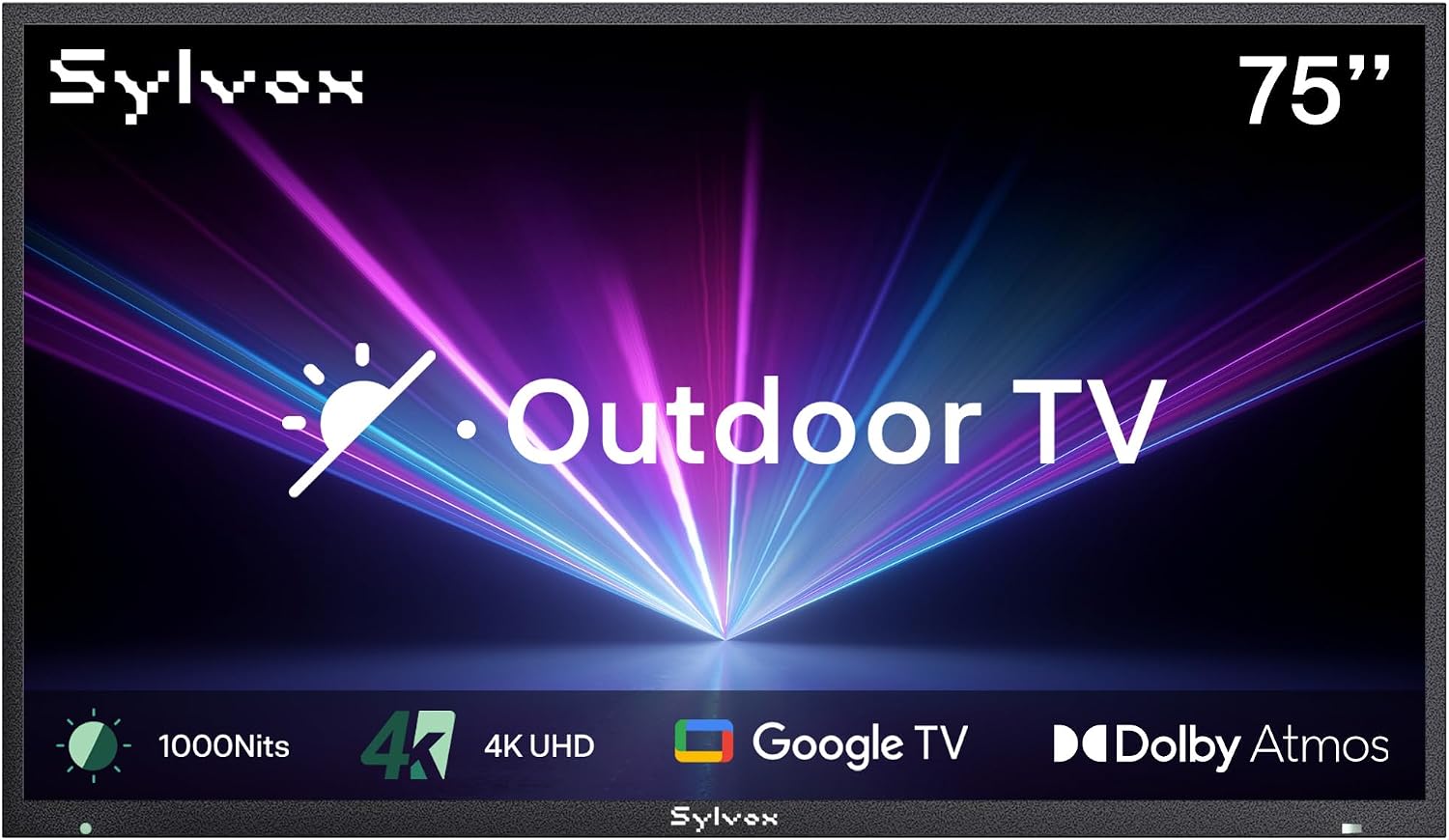 SYLVOX New 75' Outdoor Smart TV, Superior Waterproof Performance, Upgraded Matte Finish for Enhanced Anti-Glare Effect, Full Metal, with Dolby Atmos, 1000nits, Partial Sun Deck Pro 3.0+ Series