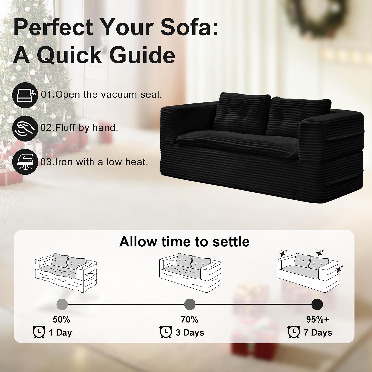 80'' Futon Sofa Bed, King Size Foldable Sleeper Sofa, Corduroy Boneless Loveseat Couch with Chaise Lounge, 3 Pillows, Blanket, Upholstered Sectional Couches for Living Room, Bedroom, Black