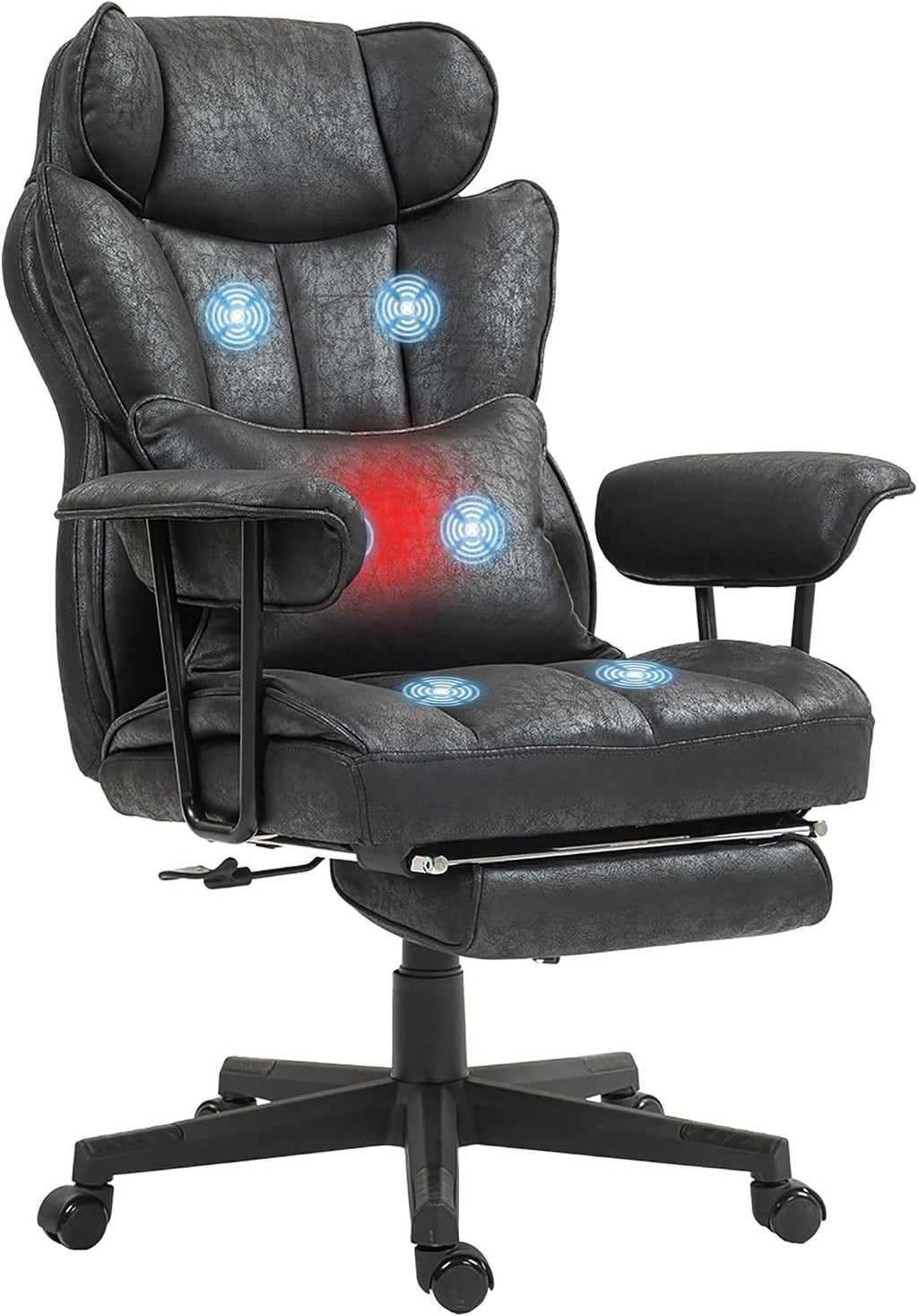 6 Vibration Points, 400LBS Heated Big and Tall Office Chair with Foot Rest and Lumbar Support, Microfiber Reclining Computer Desk Chair, Black