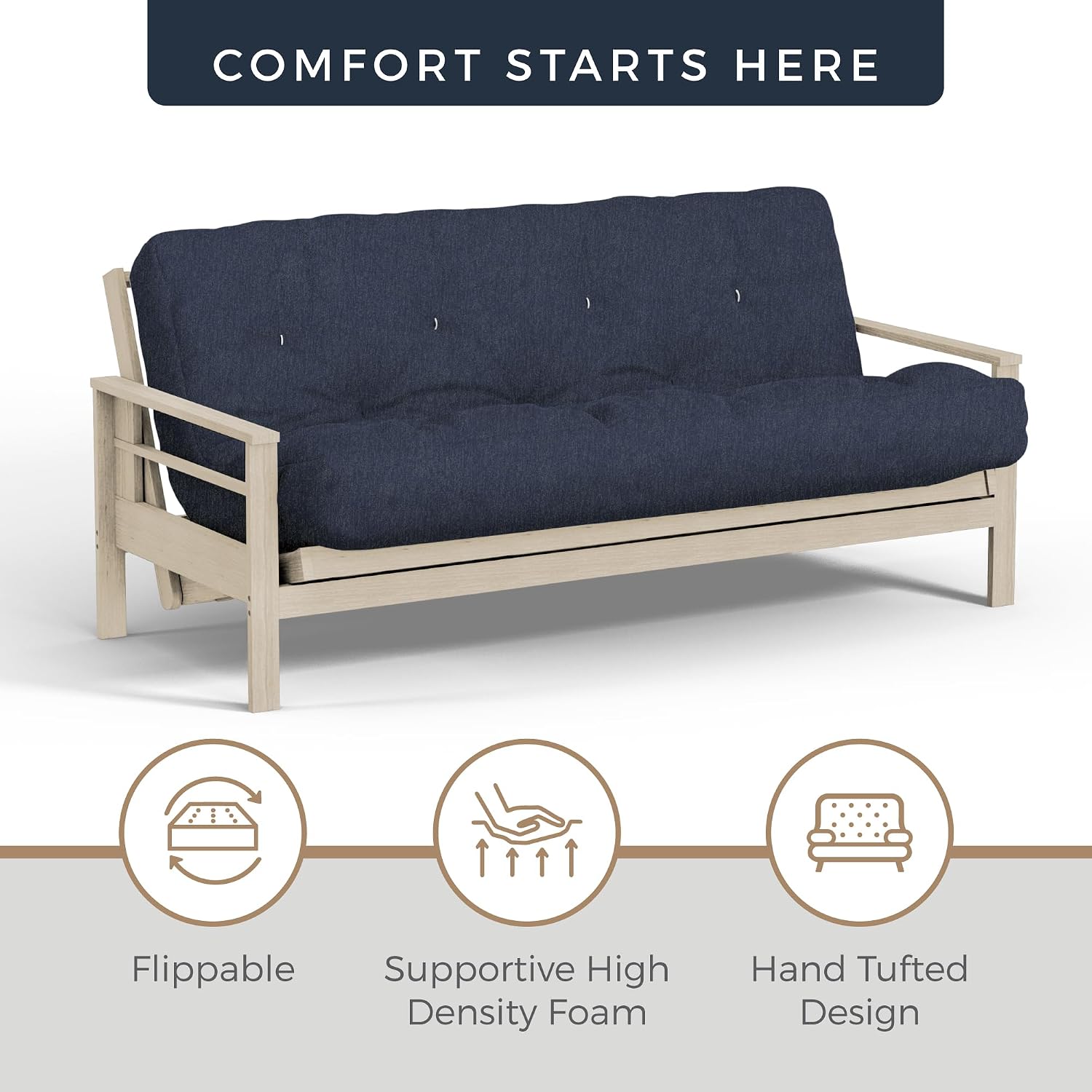 Loosh Home | 10' Full Size Futon Sofa Bed Pocket Coil Foam Mattress - USA Made, Charcoal Velvet Chenille, Frame Not Included