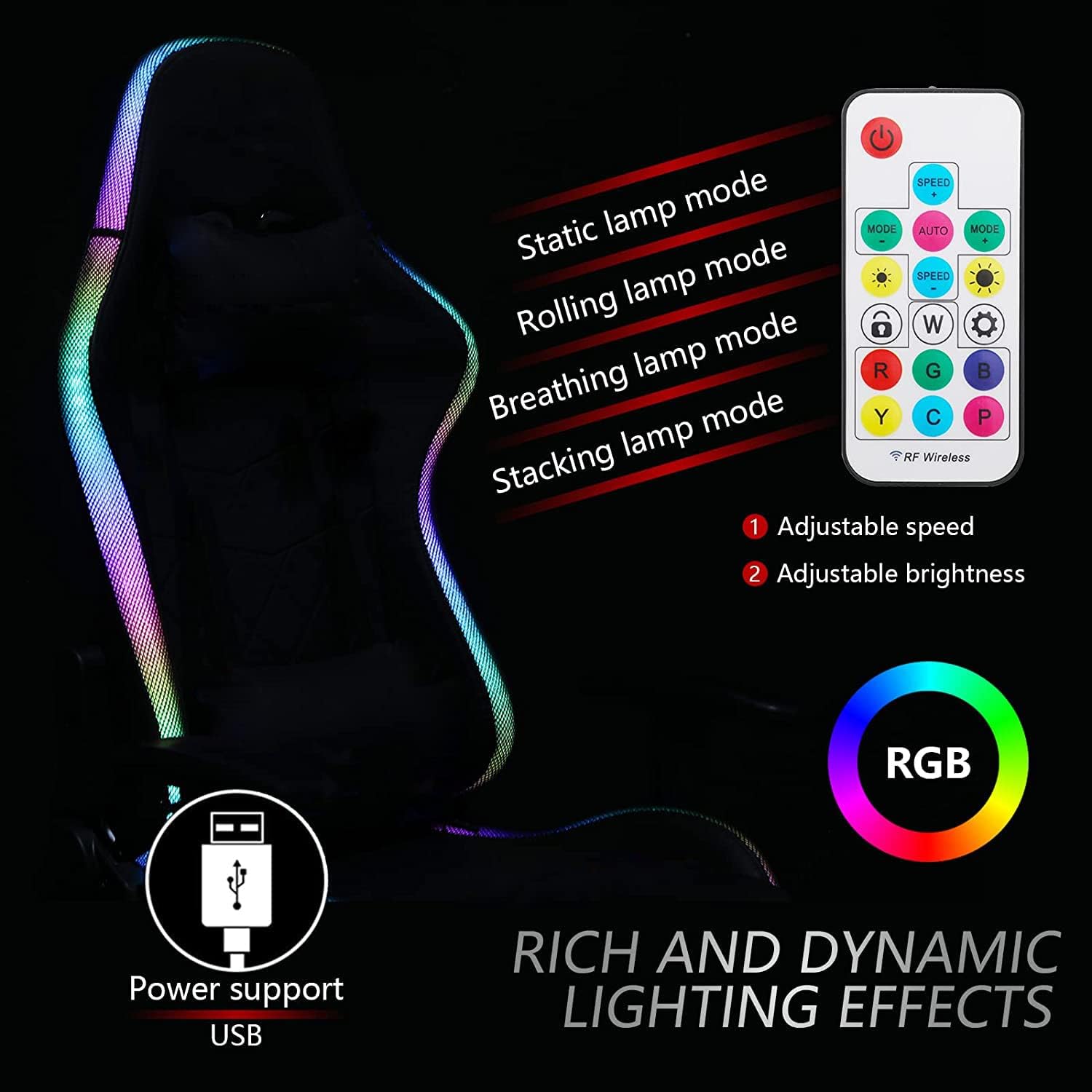 Ergonomic Gaming Chairs for Adults with Speakers and LED Lights Computer Chair with Footrest and Lumbar Support, High Back Video Game Chair for Home, Office,White