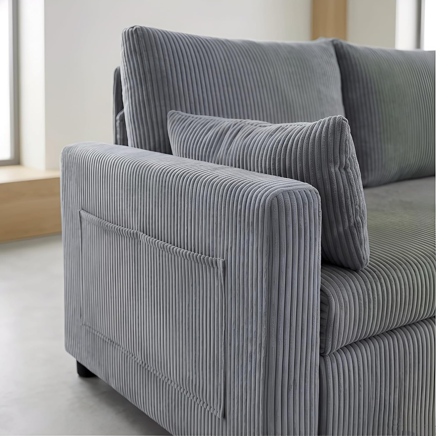 Queen Sleeper Sofa, Convertible Sofa Bed with Storage, 85 Inch Sectional Couch with Pull Out Bed, L Shaped 3 Seat Sectional Sleeper Sofa for Living Room, Apartment, Grey