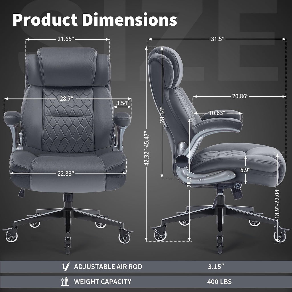 Office Chair with Locking Wheels, Ergonomic High Back Fabric Desk Chair with Adjustable Lumbar Support, Flip-Up Arms, Thick Padded Seat, 400lbs Heavy Duty for Home Office Adults