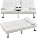 Yaheetech Convertible Sofa Bed Adjustable Couch Sleeper Modern Faux Leather Home Recliner Reversible Loveseat Folding Daybed Guest Bed, Removable Armrests, Cup Holders, 3 Angles, 772lb Capacity, White