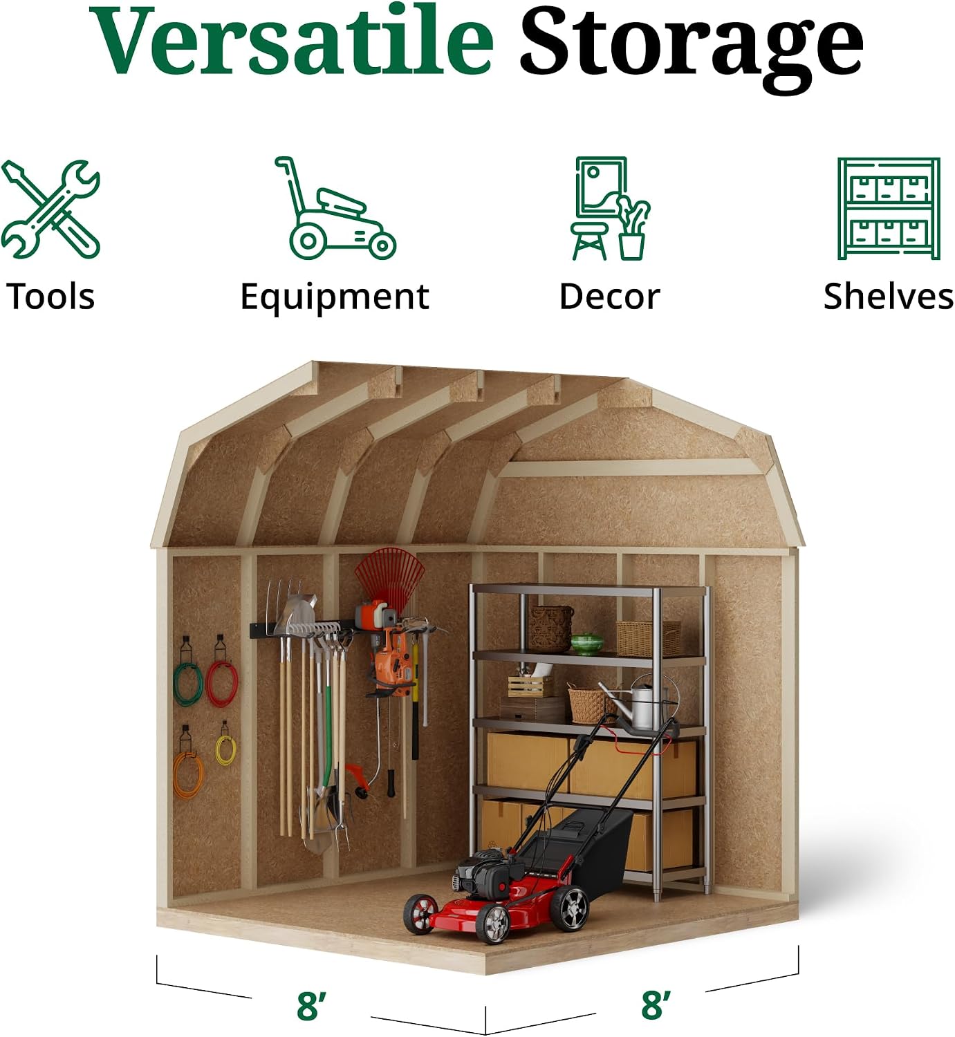 Little Cottage Co. 8x8 Value Gambrel Barn with 6 ft. Sidewalls with Floor, Outdoor Wood Storage Shed Do-It-Yourself Precut Kit