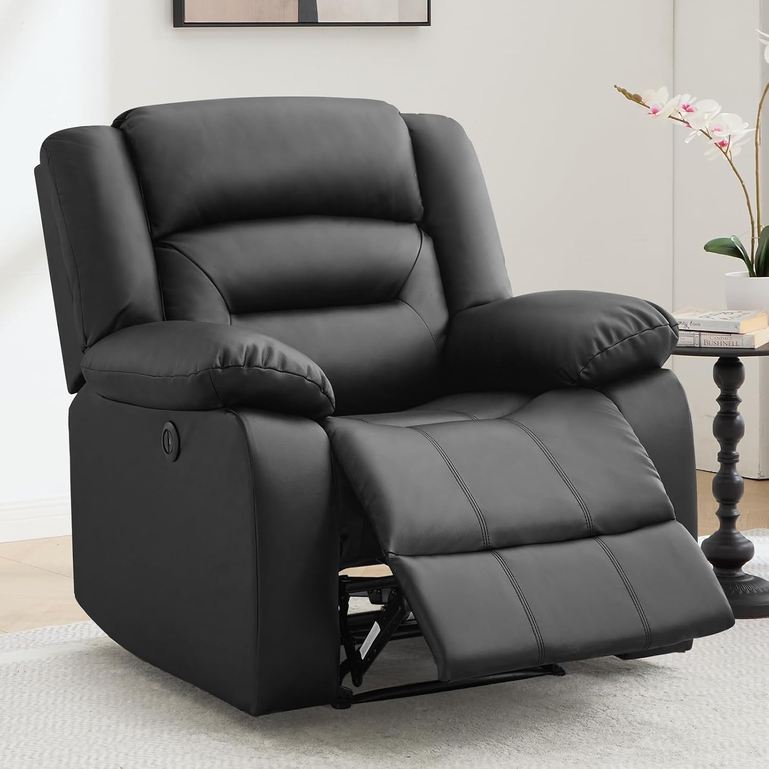 EBELLO Classic Power Recliner Chair, Faux Leather Oversized Electric Overstuffed Chair with Soft Cushion and Back, Sofa with Comfortable Armchair for Living Room, Black
