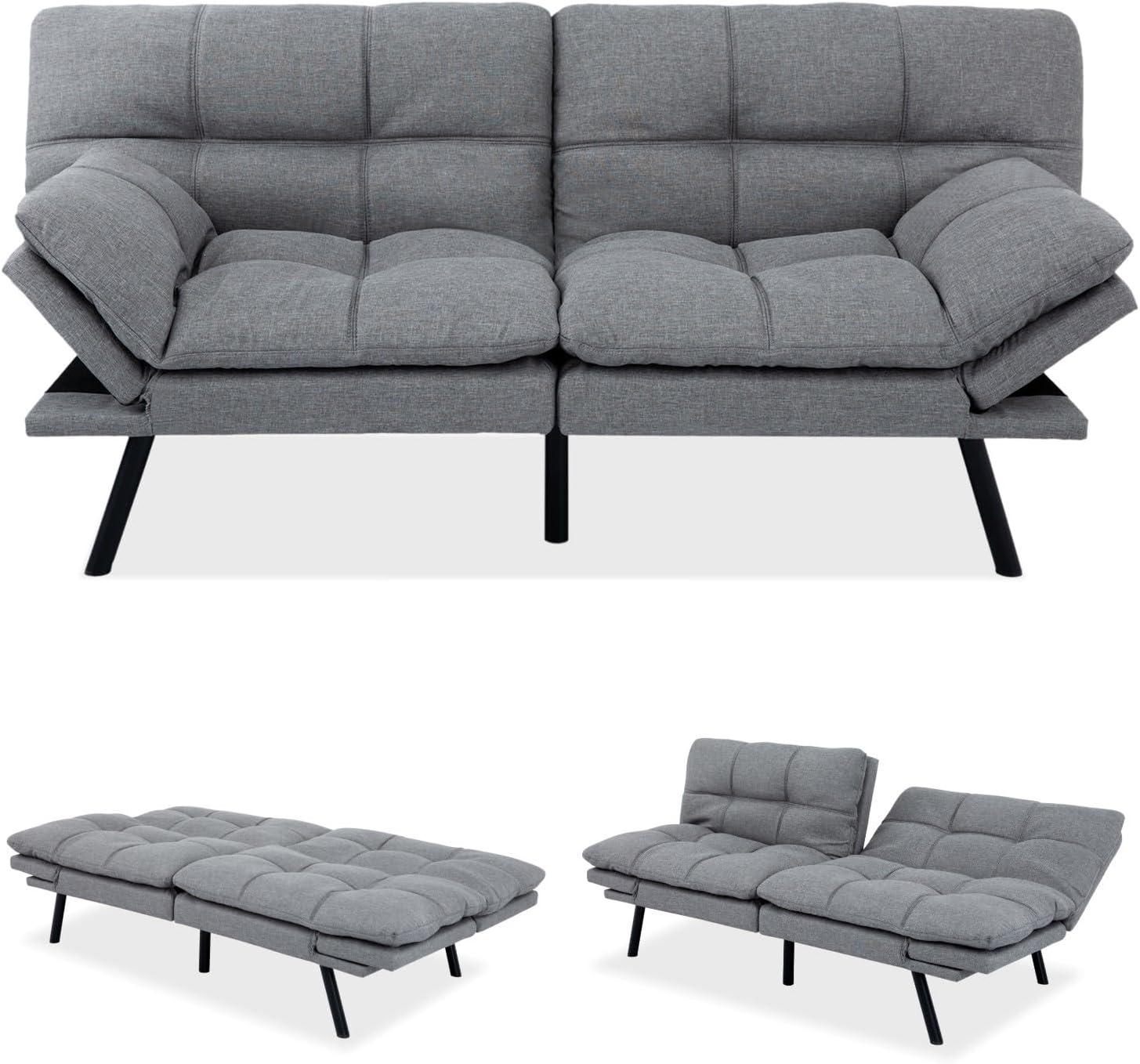 MUUEGM Futon Sofa Bed Memory Foam Futons Modern Office Couch Sleeper Bed Convertible Love seat Sofa for Small Spaces,Apartment,Office with Adjustable Armrest Backrest