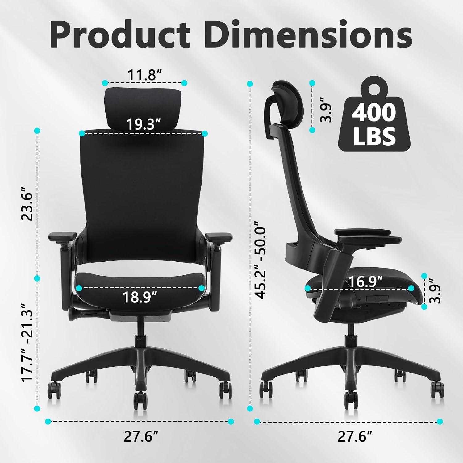 CLATINA Ergonomic High Swivel Executive Chair with Adjustable Height Head 3D Arm Rest Lumbar Support and Upholstered Back for Home Office Black