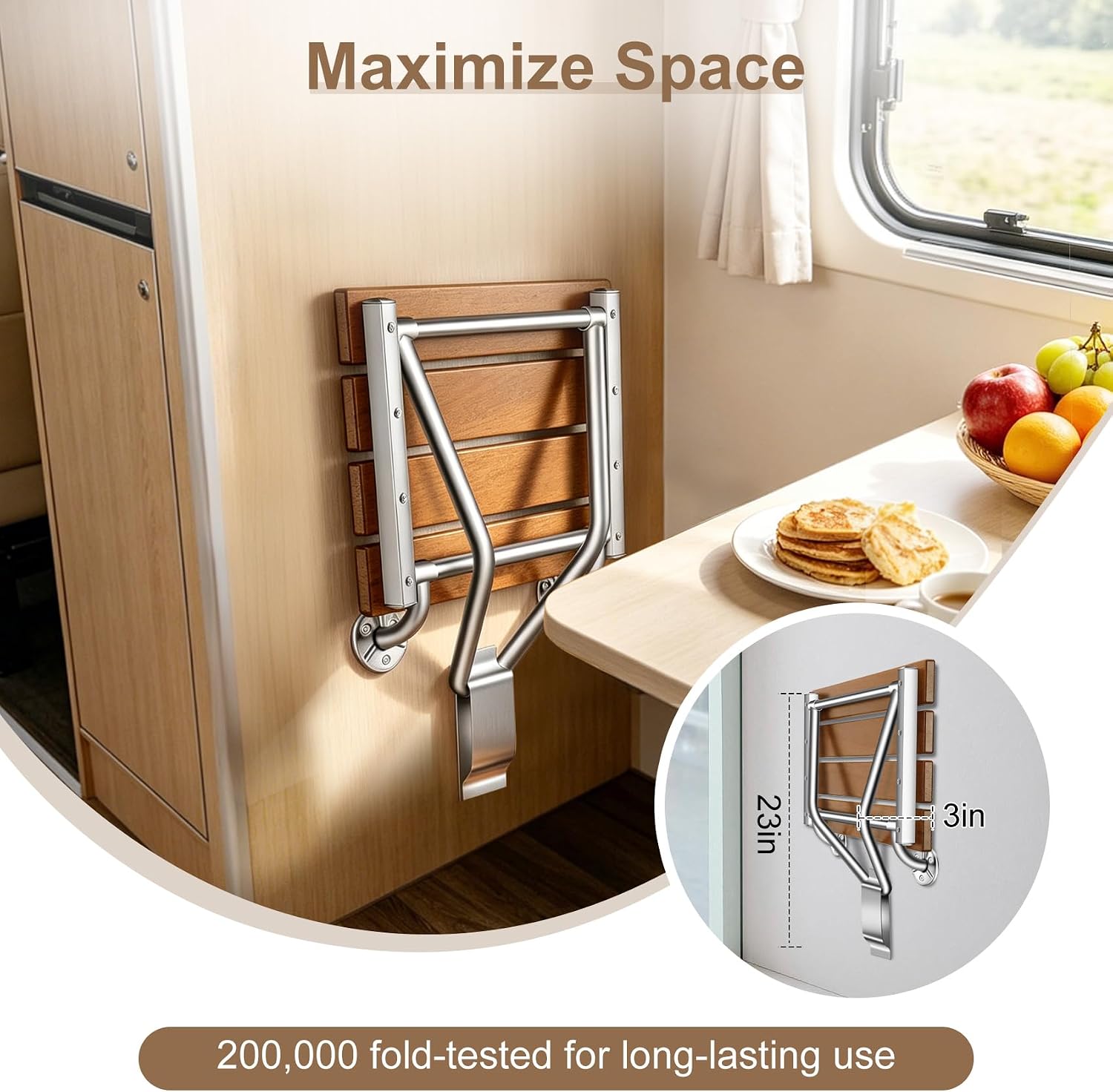28'' Folding Shower Seat Wall Mounted, Folding Shower Bench with Stainless Steel Bracket, 500lb Load Capacity, for Elderly, Pregnant Women, Kids, Disabled