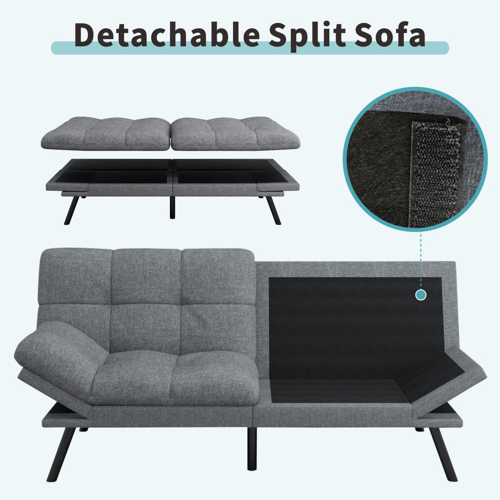 MUUEGM 71' Futon Sofa Bed, Comfortable Memory Foam Futons Sofa with Adjustable Backrest & Armrests, Convertible Loveseat Futon Bed for Compact Living Room, Apartment, Office, Grey