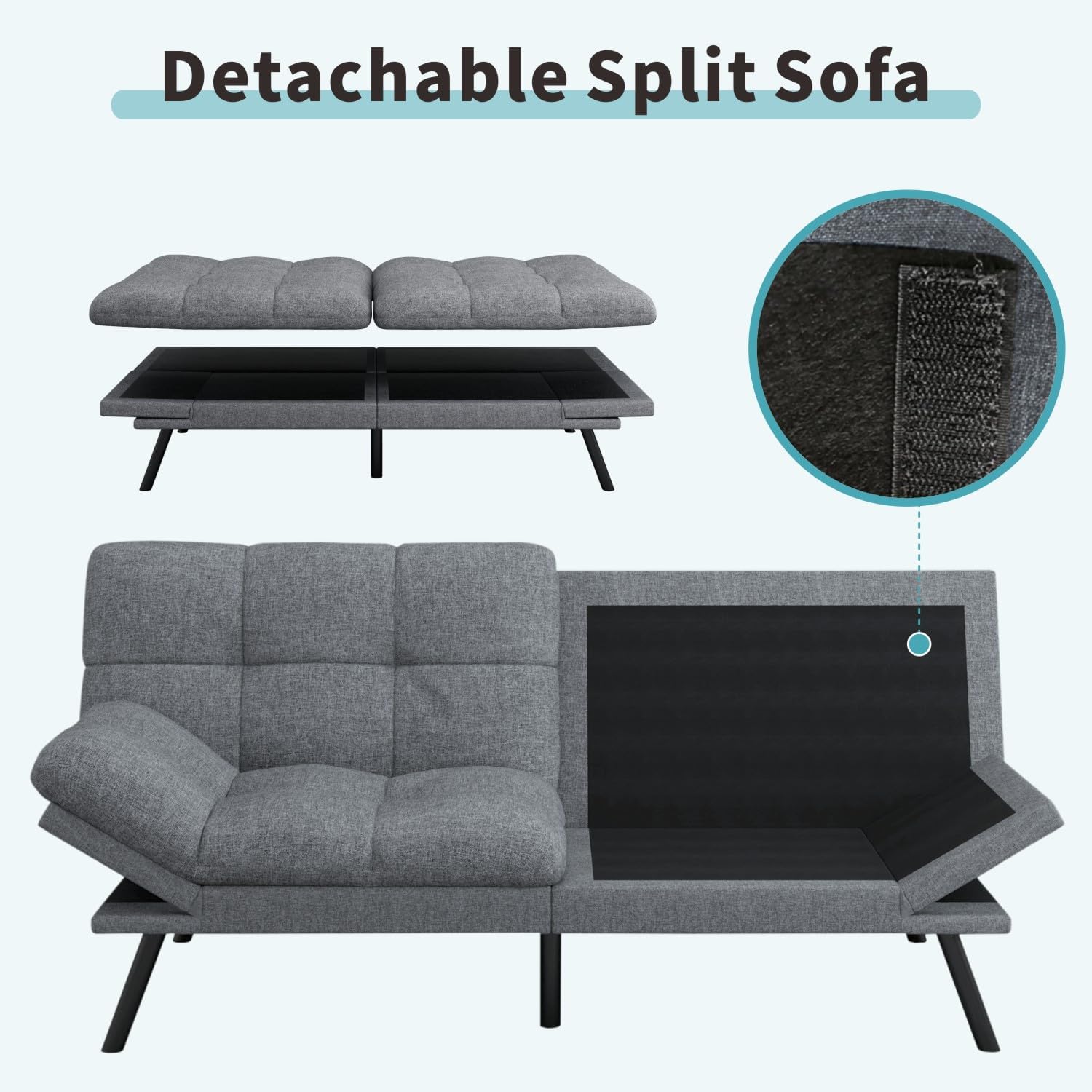 MUUEGM 71' Futon Sofa Bed, Comfortable Memory Foam Futons Sofa with Adjustable Backrest & Armrests, Convertible Loveseat Futon Bed for Compact Living Room, Apartment, Office, Grey