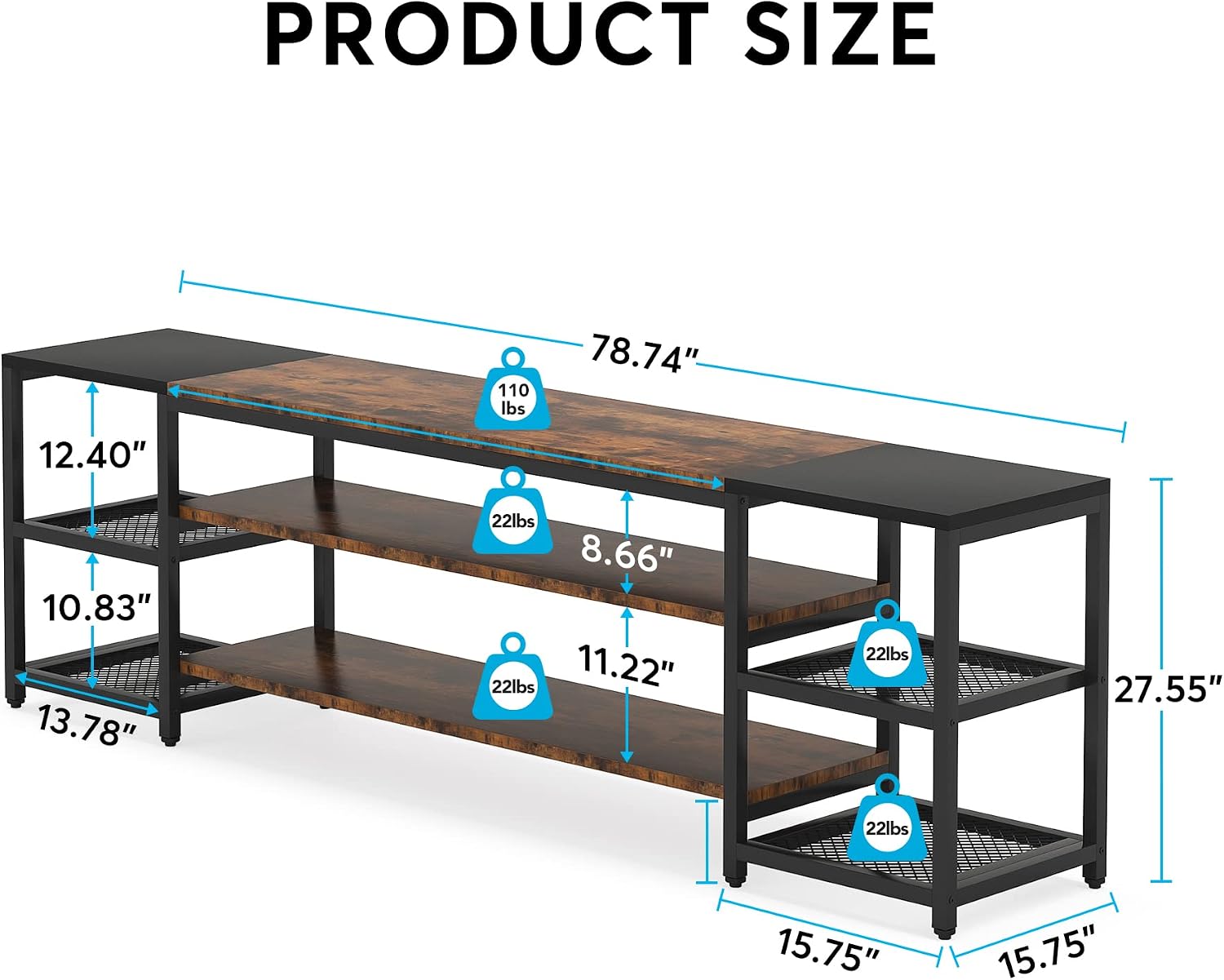 Tribesigns 78 Inch TV Stand for TVs up to 85 Inch, Media Entertainment Center Console Table, Industrial 3-Tier TV Console Table with Storage Shelves for Living Room, Entertainment Room